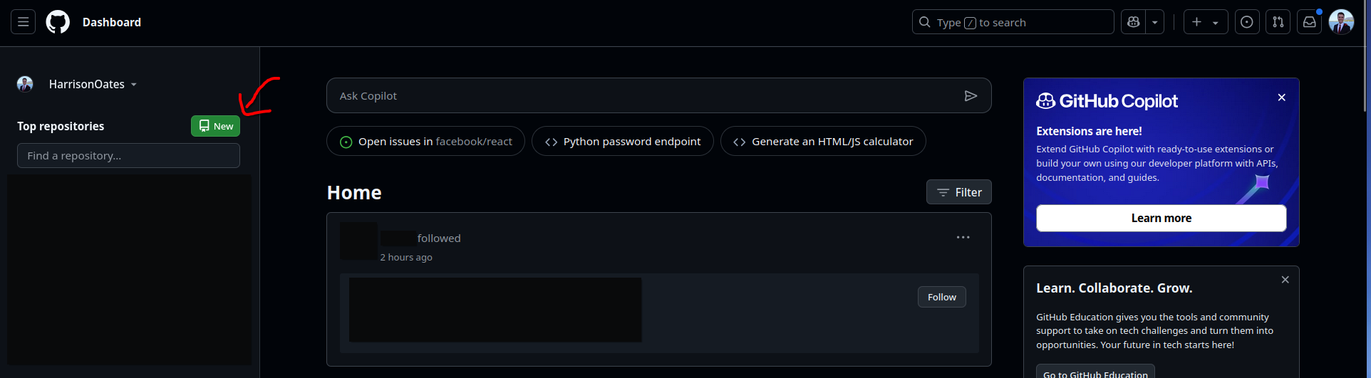 GitHub New Repository Button